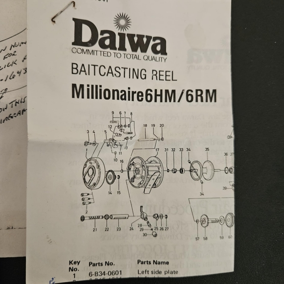 DAIWA Millionaire 6HM/6RM Fishing Baitcasting Reel with Spare Parts and Key - Picture 4 of 7